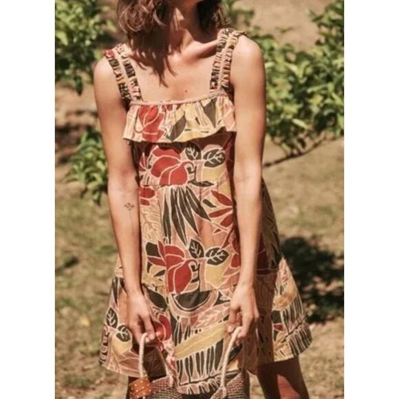 Sezane Filey Linen Sundress Women's 38 Cotton Floral Short Dress Summer Vacation - Picture 3 of 12